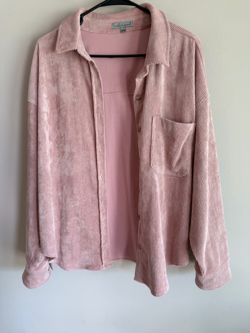 Wishlist Apparel Pink Corduroy Button Down Shacket Oversized Shirt Jacket‎ S/M